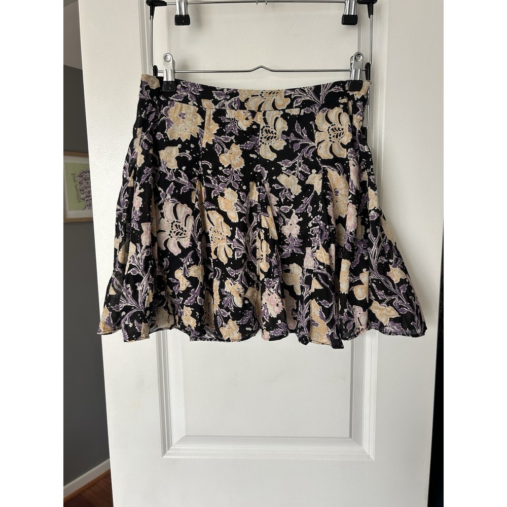 Free People End Of The Island Godet Mini Skirt Floral Printed Cotton Size 4